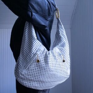 Great y2k Brio laser cut white leather giant boho shoulder bag